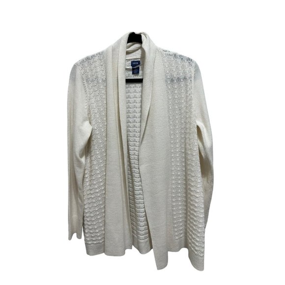IZOD‎ Women's Cream Ivory Knit Cardigan Open ribbed Medium Long Sleeve - Picture 1 of 8